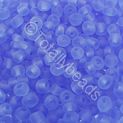 Seed Beads Transparent Frosted  Blue - Size 6 100g