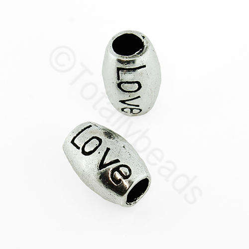 Antique Silver Bead - 'Love' Barrel 2pcs