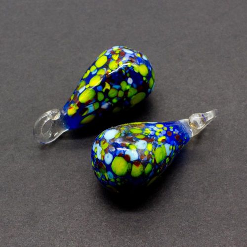 Polkadot Blue Lampwork Teardrop Pendant 1pc