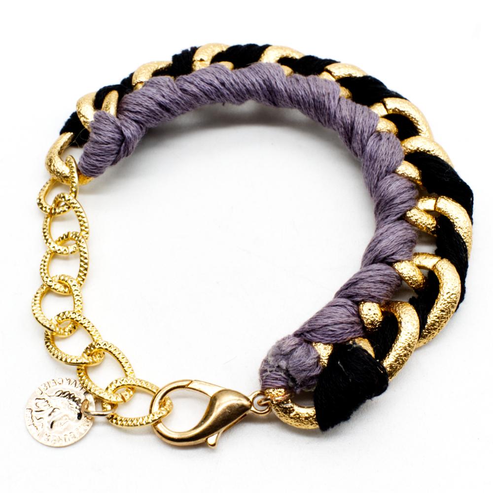 Lilac & Black Rattail Bracelet with Gold Chain