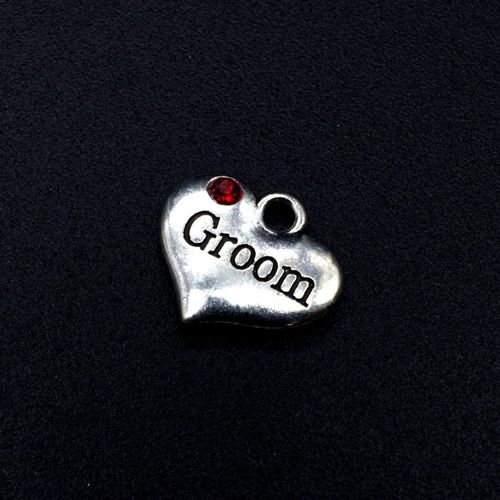 Wedding Charm Heart Antique Silver   Groom Red 16 x 14mm for jewellery making
