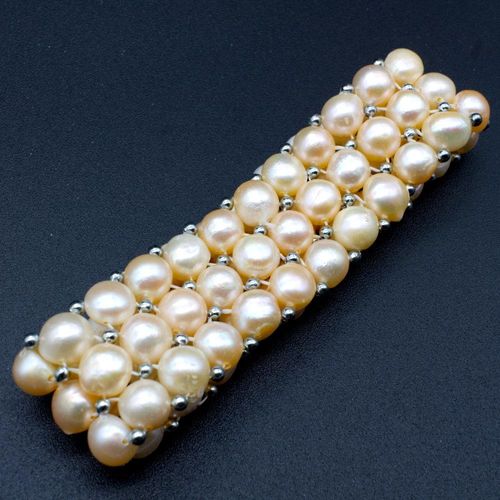 4 Hole Freshwater Pearl Beads 7mm   Approx 65 Peach for jewellery making
