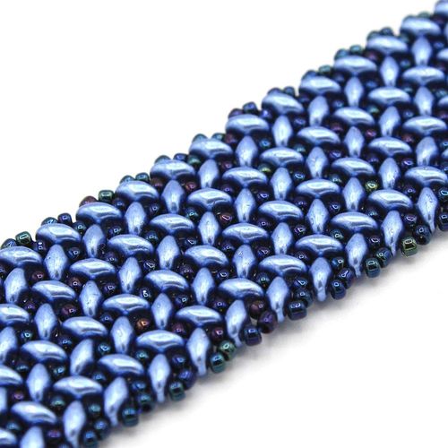 SuperDuo Chevron Bracelet sueded gold blue bracelet making kit — DIY set with beads and instructions for creating handmade jewelry