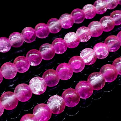 Crackle Beads Round 6mm   Clear Bright Pink 65pcs for jewellery making