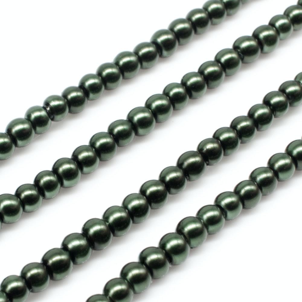 Glass Pearl Round Beads 3mm - Forest Green