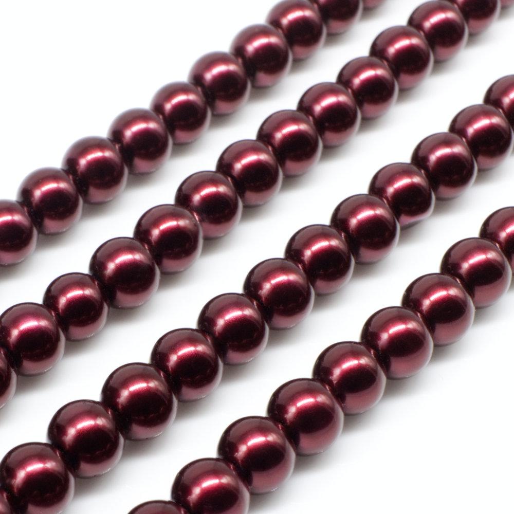 Glass Pearl Round Beads 6mm Burgundy 16'' Craft, hobby & jewellery