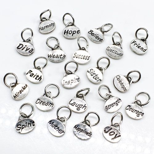 Antique Silver Message Tag/Charm   20 pcs Mixed 11 x 11mm for jewellery making