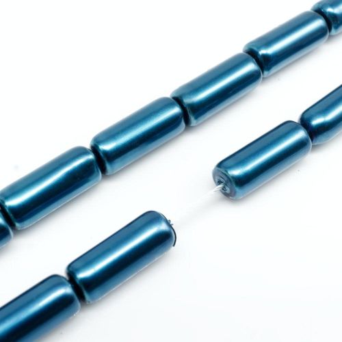 Glass Pearl Tube Beads 6x15mm   Deep Blue for jewellery making