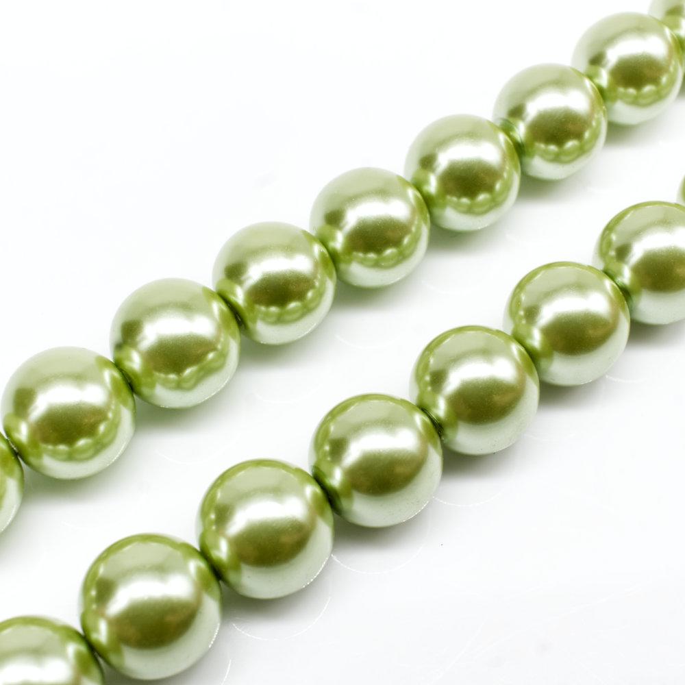 Glass Pearl Round Beads 12mm - Light Olive