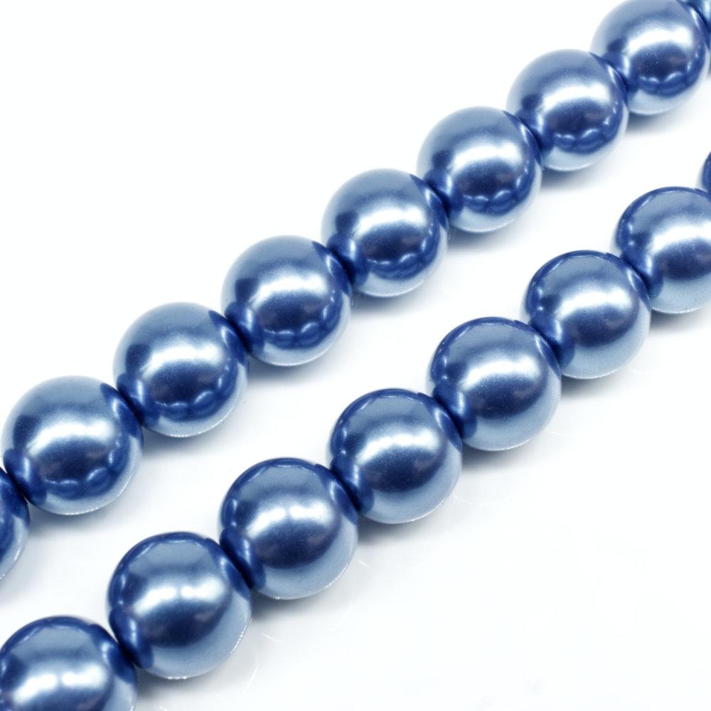 Glass Pearl Round Beads 12mm - Denim Blue