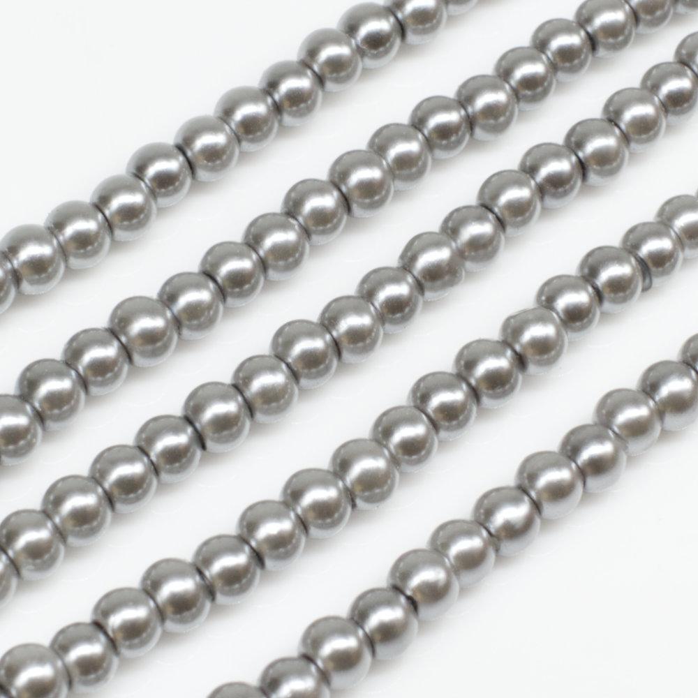 Glass Pearl Round Beads 3mm - Pewter Grey