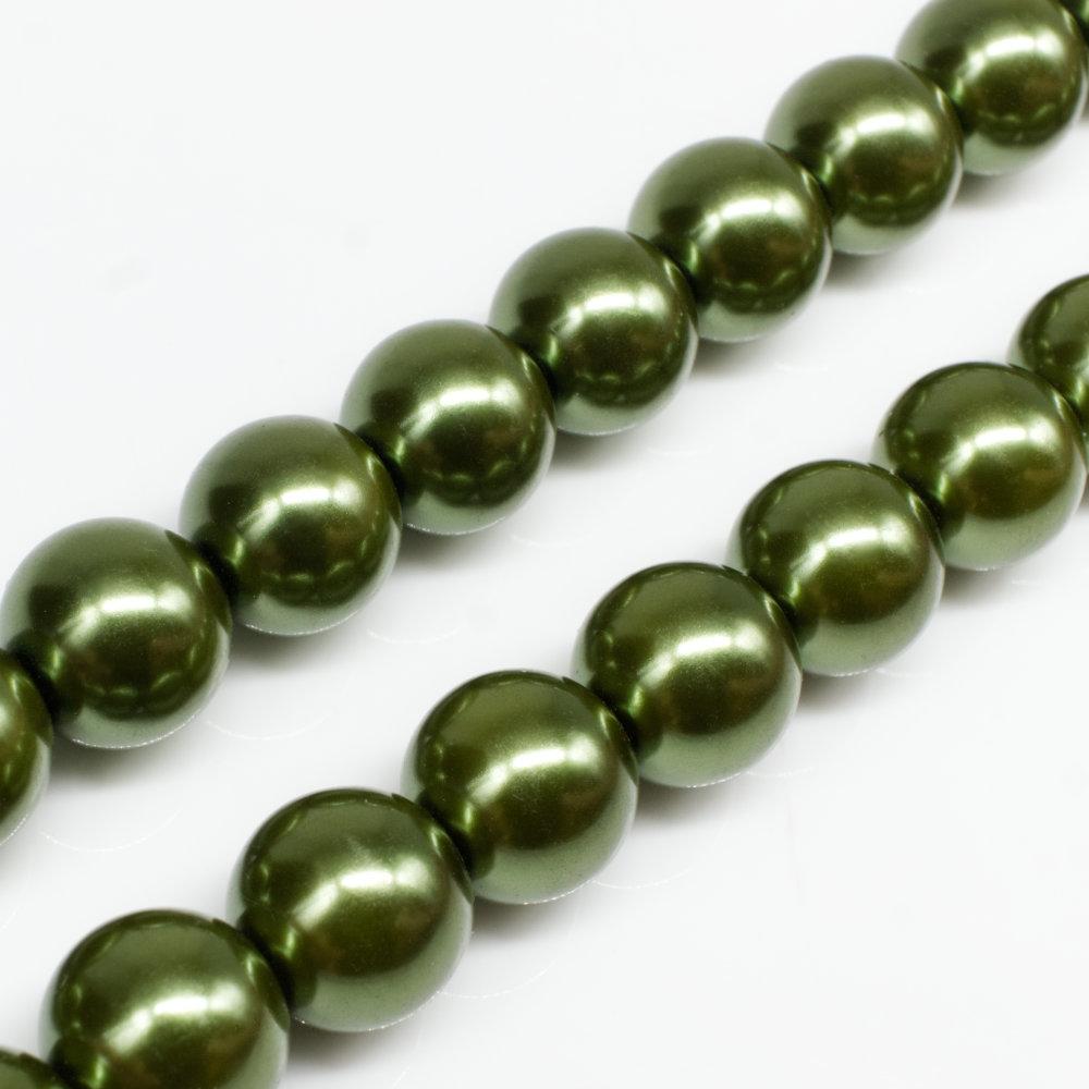 Glass Pearl Round Beads 12mm - Olive