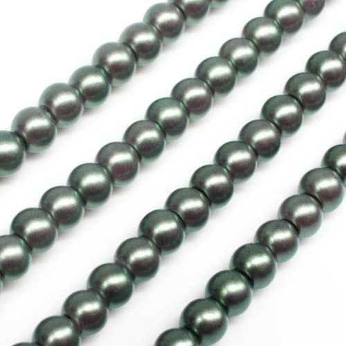 Satin Glass Pearl Round Beads 4mm - Moss Green