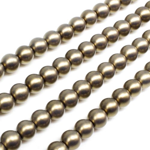 Satin Glass Pearl Round Beads 6mm - Rustic Oak