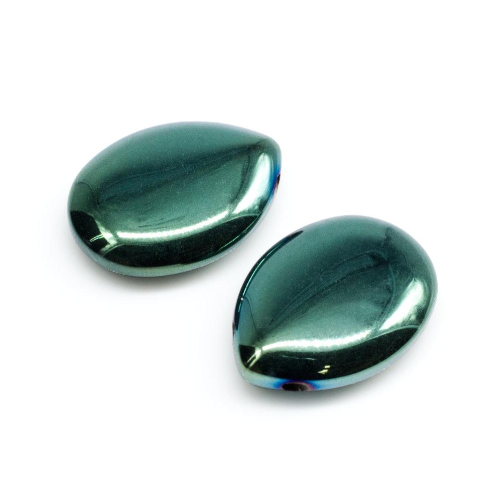 Hematite Drop - Blue Green Plate - Small 18mm