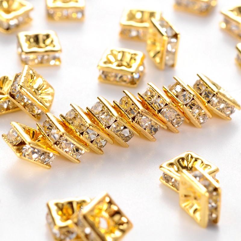 Diamante Spacer Flat Square 5mm Gold Crystal 5pc 5 Pieces for jewellery making