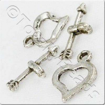 Metal Toggle - Heart 13mm Antique Silver