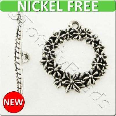 Metal Toggle - Flowers 21mm 5 sets Antique Silver