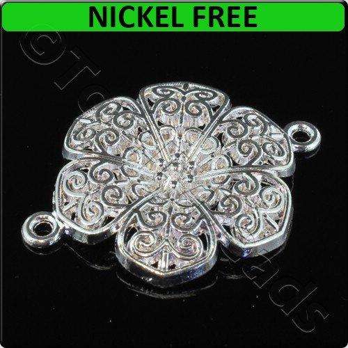 Silver Metal Connector Filigree Petals 30x41mm 3pcs