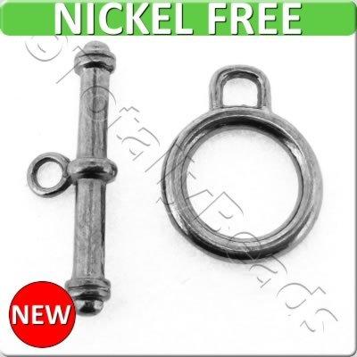 Black Metal Toggle - Simple Ring 14mm 6 sets - A0032-B