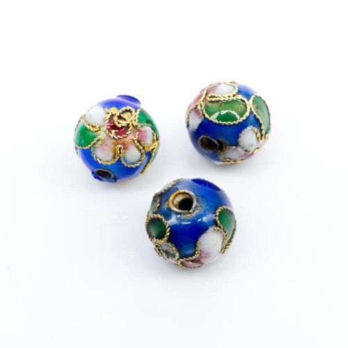 Cloisonne 10mm Round Bead   Blue 1pc for jewellery making