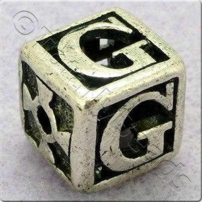 Tibetan Silver Letter Cube Bead - G