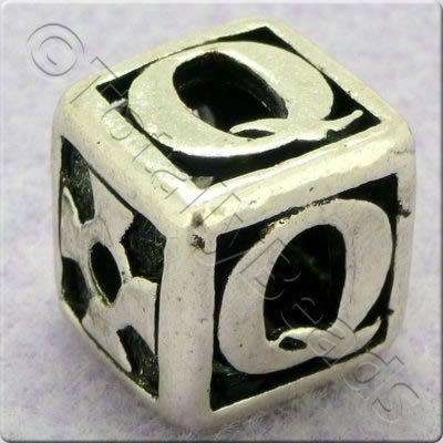 Tibetan Silver Letter Cube Bead - Q