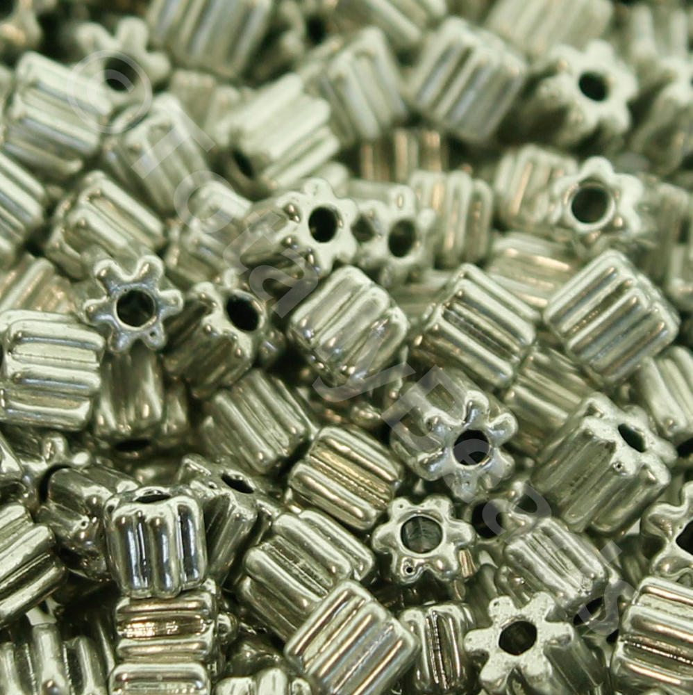 Glass 3mm Cog Tube Beads 10g - Silver