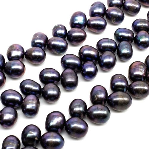 Freshwater Pearls 9x7mm Top Drilled Diag. Oval Peacock   14" String for jewellery making