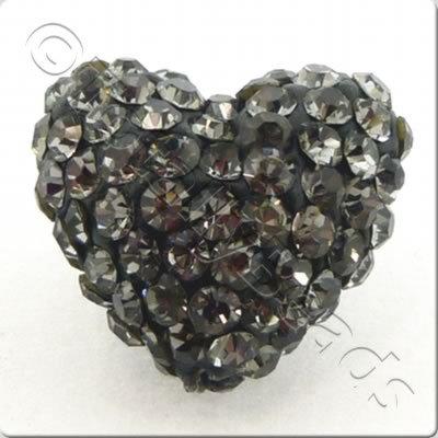 Shamballa Heart Bead - 20mm - Black Diamond