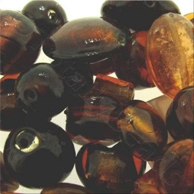 Lampwork & Silver Foil Mixed Beads 100g - Brown
