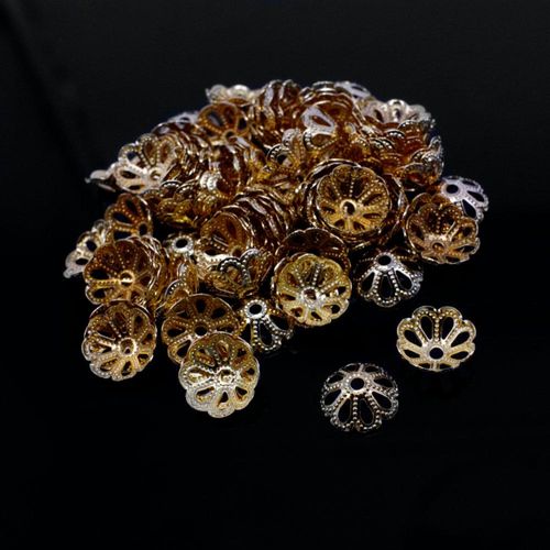 Iron Beadcap 9mm 8 Petal Filigree   Champagne 100pcs for jewellery making