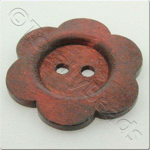 Wooden Flower Button 50mm - Wine Red