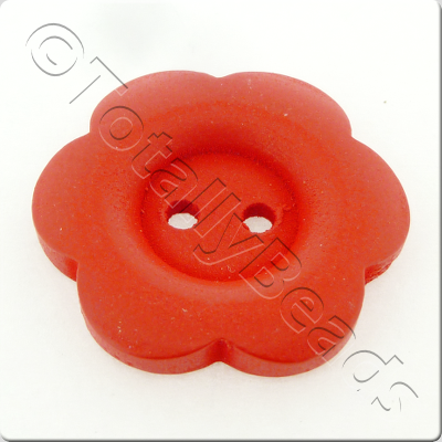 Wooden Flower Button 27mm - Red