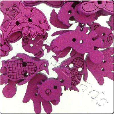 Wooden Button Mixed Shapes - Hot Pink