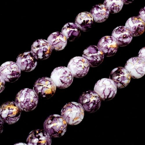 Oriental Splash Round Glass Beads 8mm   Mulberry for jewellery making