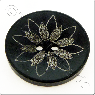 Printed Black Wooden Button - 6pcs style 1