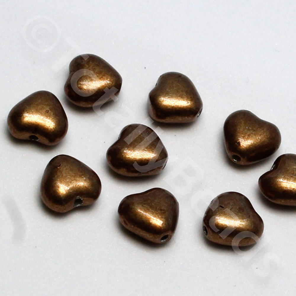 Czech Glass Heart Beads 6mm 40pcs - Metallic Brown