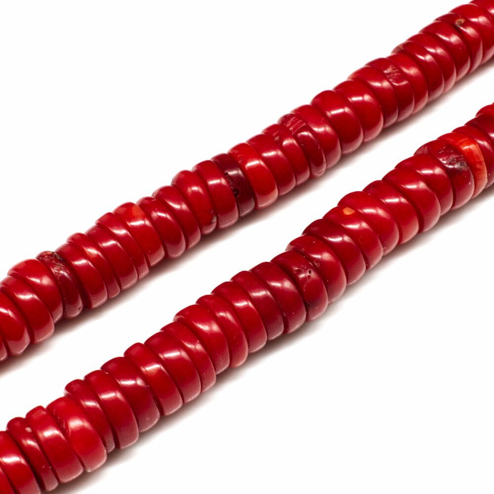 Bamboo Coral Beads 10mm Heishi Rondelle Red 15 inch String