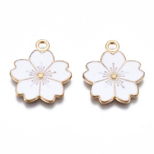 Enamel Gold Charm   17mm Flower White 2pc for jewellery making