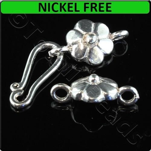 Silver Metal Hook Clasp Flower 17x10mm 6 sets for jewellery making