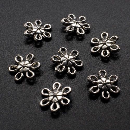 Antique Silver Metal Connector 6 Petal Flower 10mm 20pcs for jewellery making