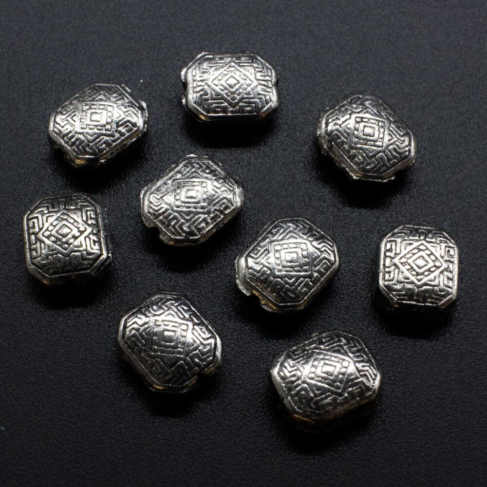 Antique Silver Metal Bead Rectangle 11mm 12pcs for jewellery making