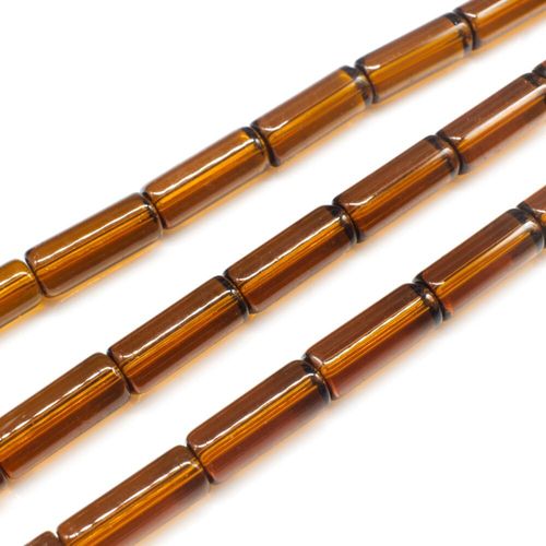 Glass Beads 15mm Tube   Brown 14" String for jewellery making