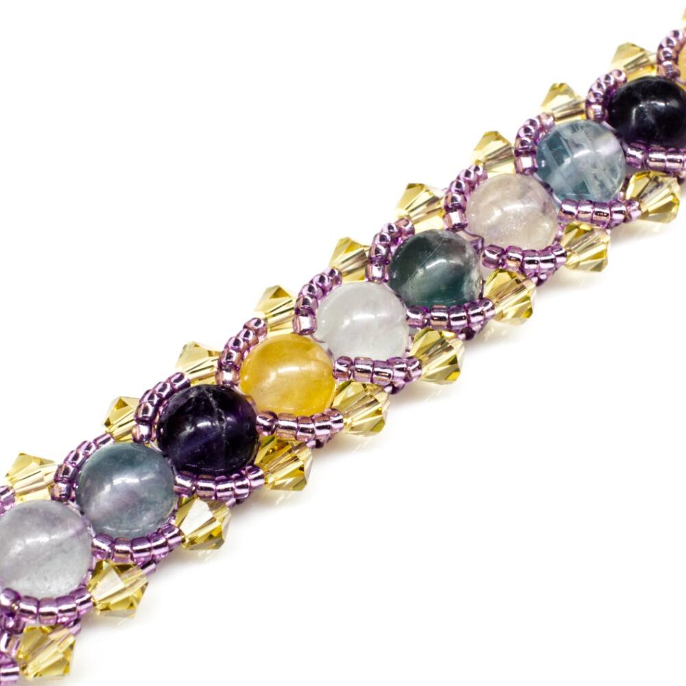 Flat Spiral Beaded Bracelet Mixed Fluorite