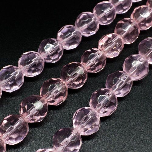 Glass Beads 10mm Facet Round   Pink 14" String for jewellery making