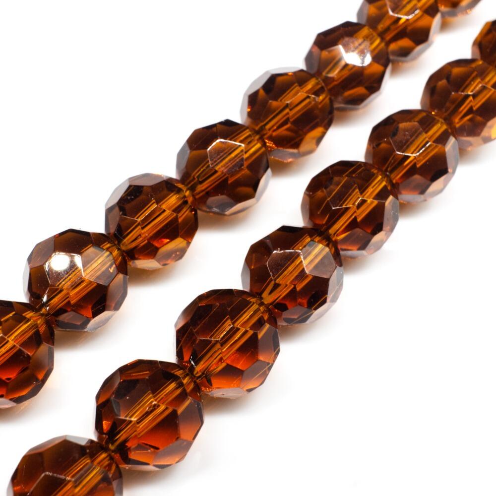 Glass Beads 12mm Facet Round Brown 14 String 4553