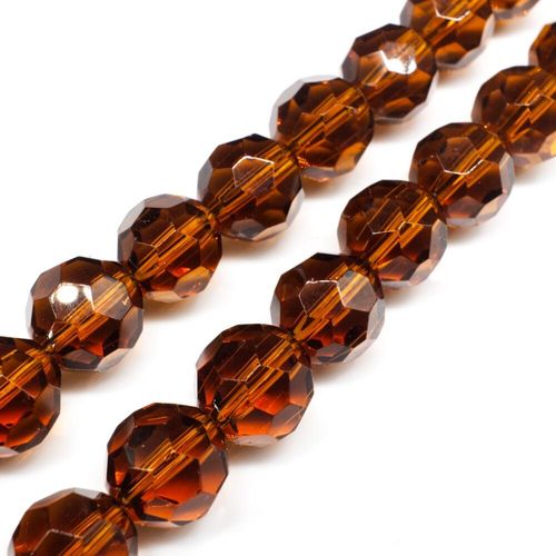 Glass Beads 12mm Facet Round   Brown 14" String for jewellery making