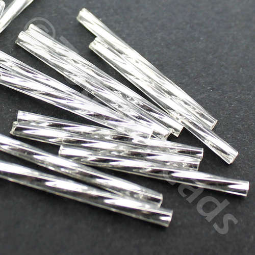 20g, 7mm bugle beads, silver-lined gold