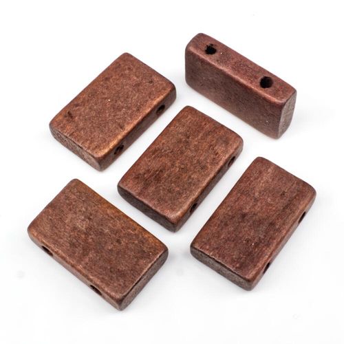 Wooden Bead   2 Hole Rectangle 21mm Brown 8pcs for jewellery making